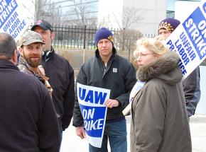 UAW members on the picket line at an American Axle plant in Detroit