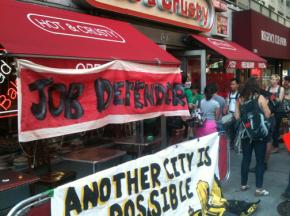 Supporters of workers at Hot & Crusty defend an occupation against union-busting